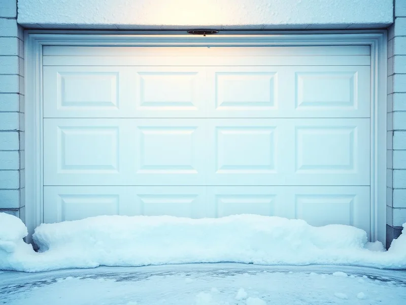 Joint de bas de porte de garage collé au sol de béton glacé avec givre